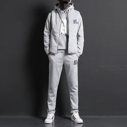 3 Pieces Set Hoodies+Vest+Pants Casual Men's Track Suit Clothing Coats Winter Thick Warm Tracksuit for Men Printed Mens Set Vest Good Vibrations