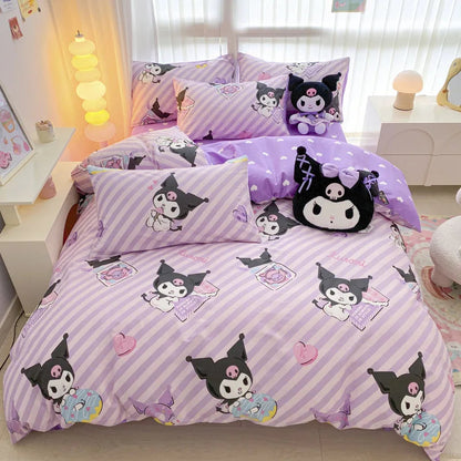Sanrio 100% Cotton Bedding Set Cute Hello Kitty Kuromi Melody King Queen Pillowcase Bed Linens Girl Dorm Bedclothes Home Textile Good Vibrations