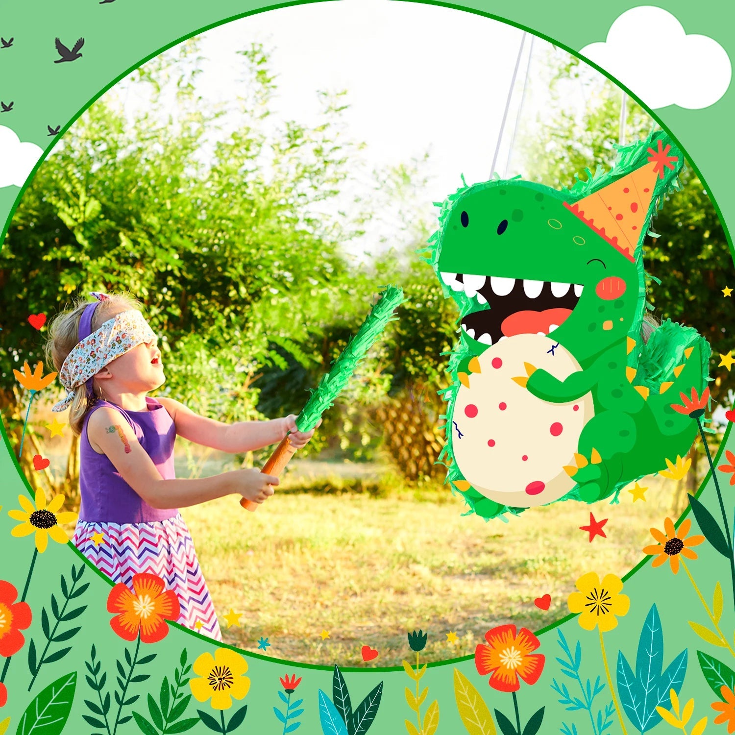 4 Pcs Dinosaur Party Pinata Set-Dinosaur Pinata Sticks Eye Masks etc Dinosaur Pinata Supplies for Dinosaur Party Decorations Good Vibrations