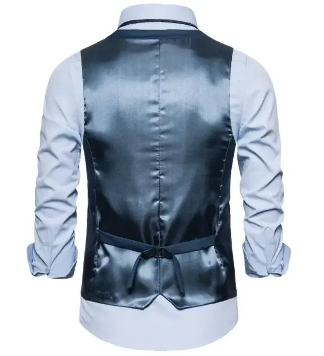 Blue Suit Vest, Men's Business Sleeveless Vests Jacket, Asian size S-6XL, Wedding Party Waistcoat, Red Purple Black Gray Good Vibrations