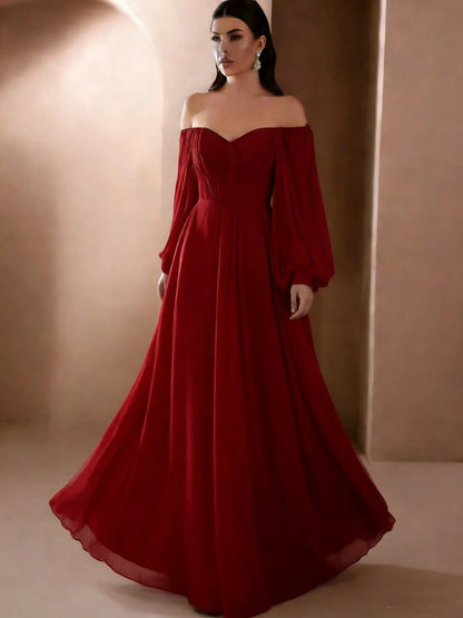 Dresses For Woman Elegant vestidos Solid Color Slim Robe Evening Dress Sexy One Line Neck Simple Style Long Sleeves Simple Style Good Vibrations