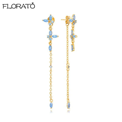925 Sterling Silver Needle Summer Blue Earrings Trend 18K Gold Hoop Earrings for Women Fashion Puncture Jewelry Ear Accessories Good Vibrations