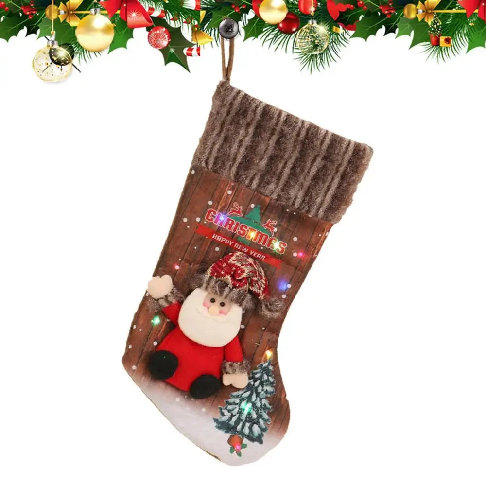 Christmas Stocking With Colorful Lights 18.11 Inches Cartoon Christmas Stocking Tree Ornaments Decoeative Stocking Pendants Good Vibrations
