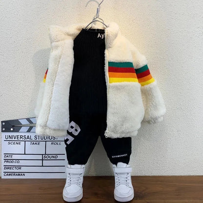 Children's Jacket Autumn and Winter Warm Coat 2023 New Boys and Girls' Plush Thickened Cardigan Jacket Good Vibrations