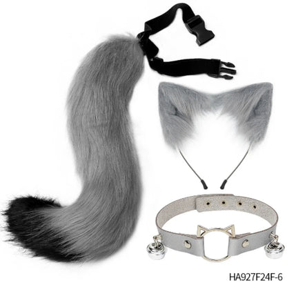 Halloween cosplay costumes contain a furry three-piece set of cat ears and tail neck decorations for party dress-ups Good Vibrations