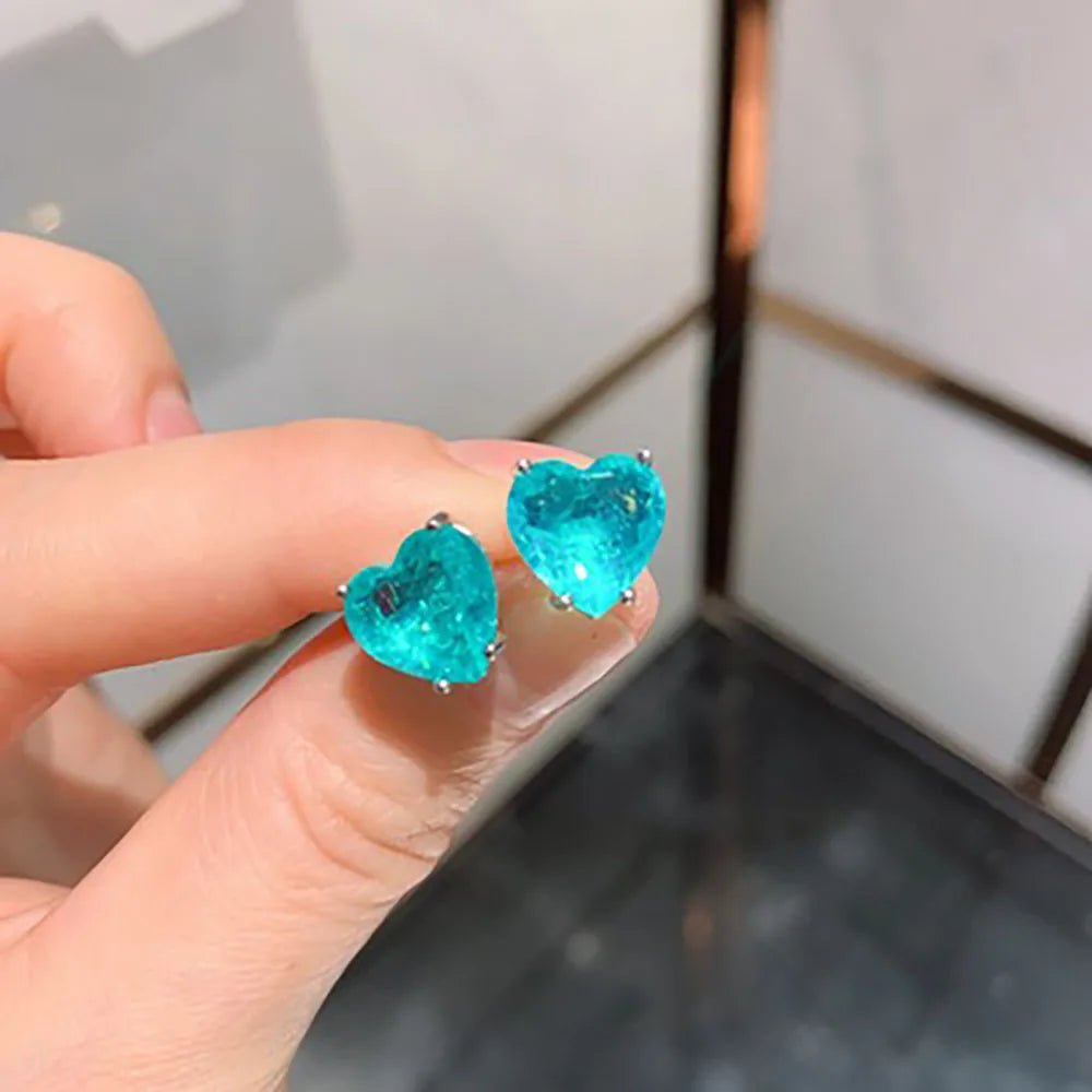 Charms Wedding Jewelry Sets for Girlfriend Vintage Blue Paraiba Tourmaline Heart Ocean Star Pendant Necklace Earrings Statement Good Vibrations