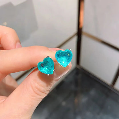 Charms Wedding Jewelry Sets for Girlfriend Vintage Blue Paraiba Tourmaline Heart Ocean Star Pendant Necklace Earrings Statement Good Vibrations