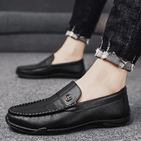 Fashion Leather Men Casual Shoes Slip on Italian Formal Loafers Luxury Brand Comfortable Men Soft Male Driving Shoes Moccasins Good Vibrations