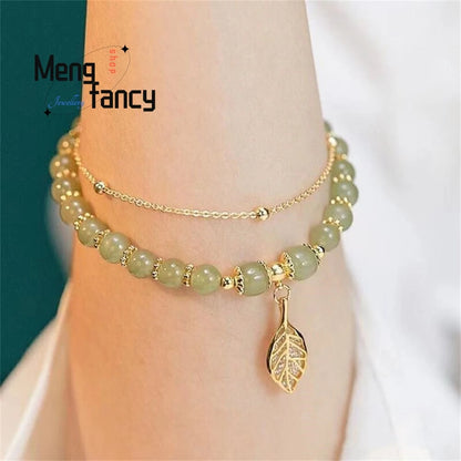 Natural Hetian Jasper Golden Branch Jade Leaves Bracelet Exquisite Sexy Young Girls Fashion Jewelry Best Selling Holiday Gift Good Vibrations