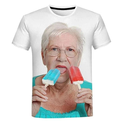 Humorous T-shirt Granny Licking Popsicles - Fashion Style