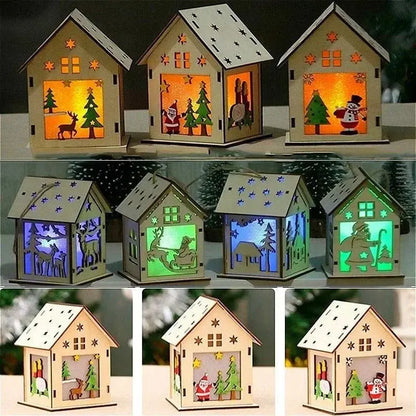 Christmas LED Light Wooden House Luminous Cabin Merry Christmas Decorations for Home DIY Xmas Tree Ornaments Kids Gifts New Year Good Vibrations