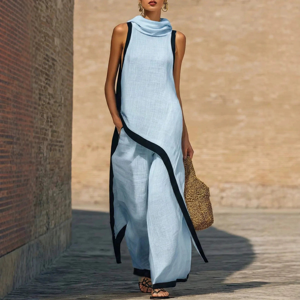 2026 New European American Women's Two-Piece Set: Solid Sleeveless Blouse with High Waist Pants, Elegant Casual Matching Outfit Good Vibrations