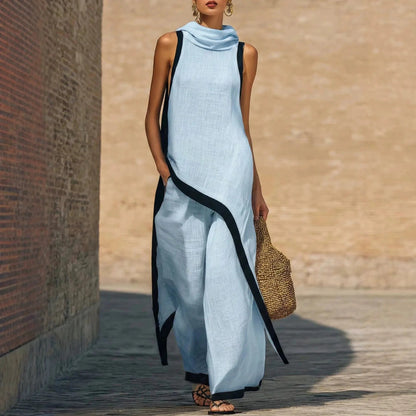 2026 New European American Women's Two-Piece Set: Solid Sleeveless Blouse with High Waist Pants, Elegant Casual Matching Outfit Good Vibrations