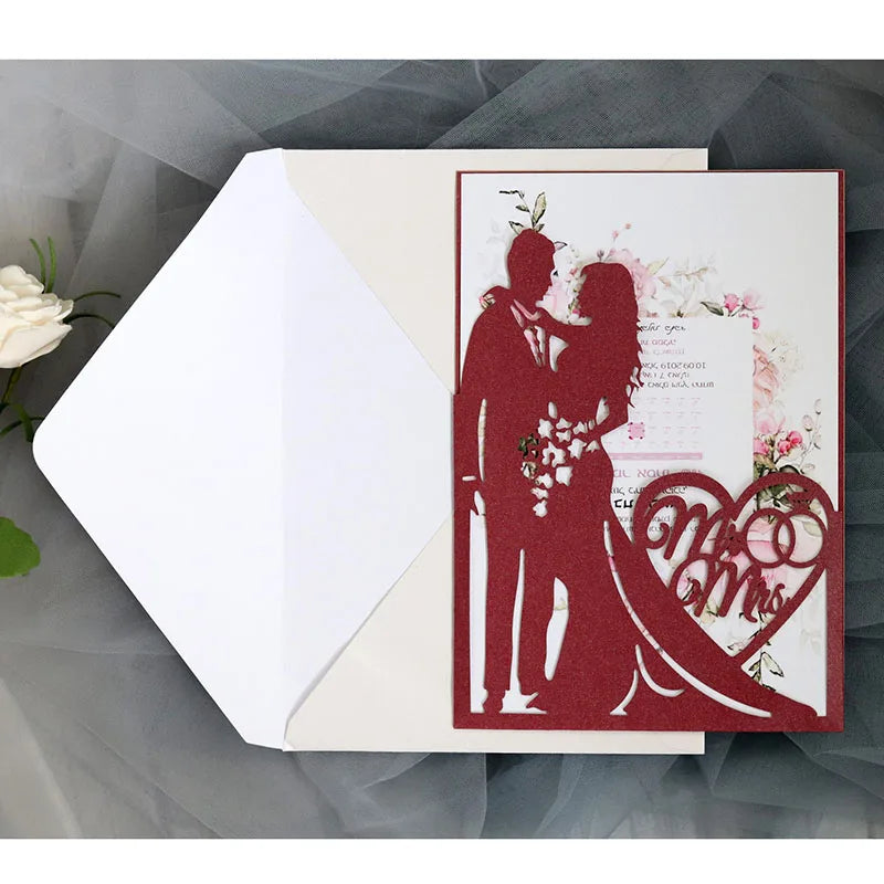 25 Pieces 250gsm Strong Pink Pearly Paper Wedding Invitations Personalized Print Bride Groom Engagement Invite Card IC155 Good Vibrations