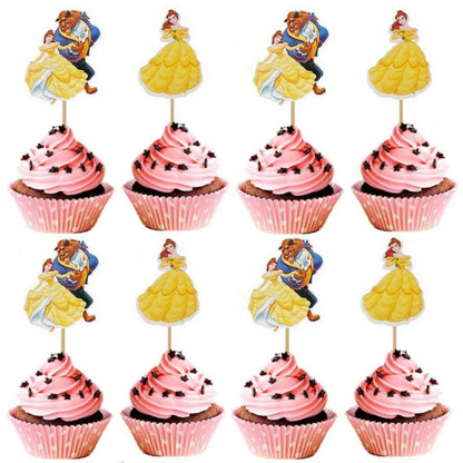 Beauty and the Beast Cake Toppers Cartoon Princess Belle Cupcake Topper Decor Baby Shower Girls Birthday Party Cake Decorations Good Vibrations