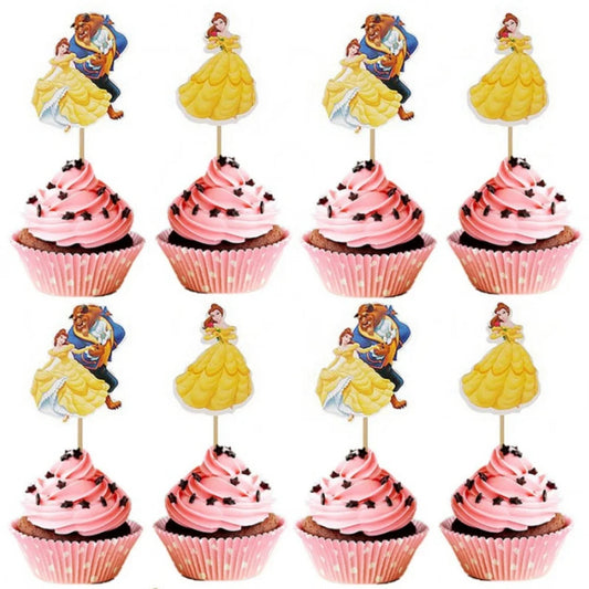 Beauty and the Beast Cake Toppers Cartoon Princess Belle Cupcake Topper Decor Baby Shower Girls Birthday Party Cake Decorations Good Vibrations