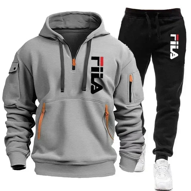 Spring and Autumn street new men's zipper hoodie + pants two-piece set, outdoor multi-pocket men's casual pullover sports suit Good Vibrations
