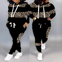Two Piece Sets Women Pant Set Leopard Print Hoodies Sweatshirts Full Sleeve Tops Long Pants Lace Up Elastic Waist Autumn Good Vibrations