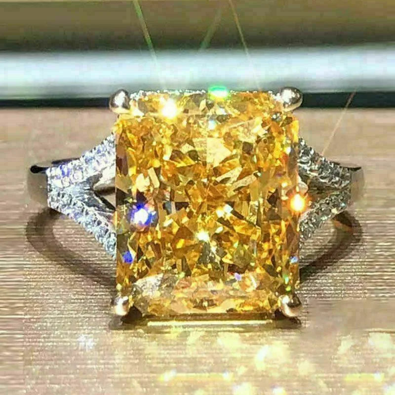 New Elegant Yellow Cubic Zirconia Women Rings Luxury Wedding Anniversary Party Lady's  Accessories Bright Fashion Jewelry Good Vibrations