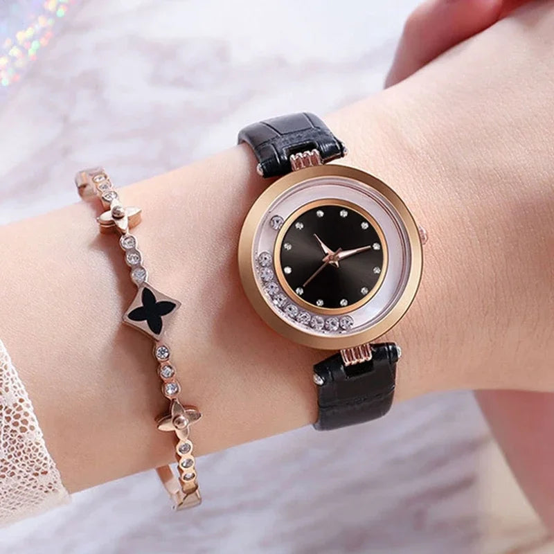 Watches For Women Female Luxury Temperament Ladies Watch Leather Belt Diamond Watch Analog Quartz Watch Reloj Mujer Montre Femme Good Vibrations