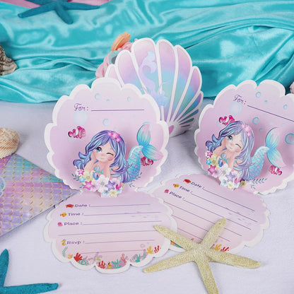 Mermaid Birthday Invitations Girls,3D Pearlescent Invitations Mermaid Party Supplies for Under the Sea Ocean Party Decorations Good Vibrations