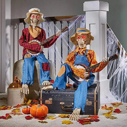 Halloween Fun Skull Playing Guitar Luminous Ornament Room Decor Farmhouse Skeleton Sculpture Christmas Decoration Gift 2024 Good Vibrations