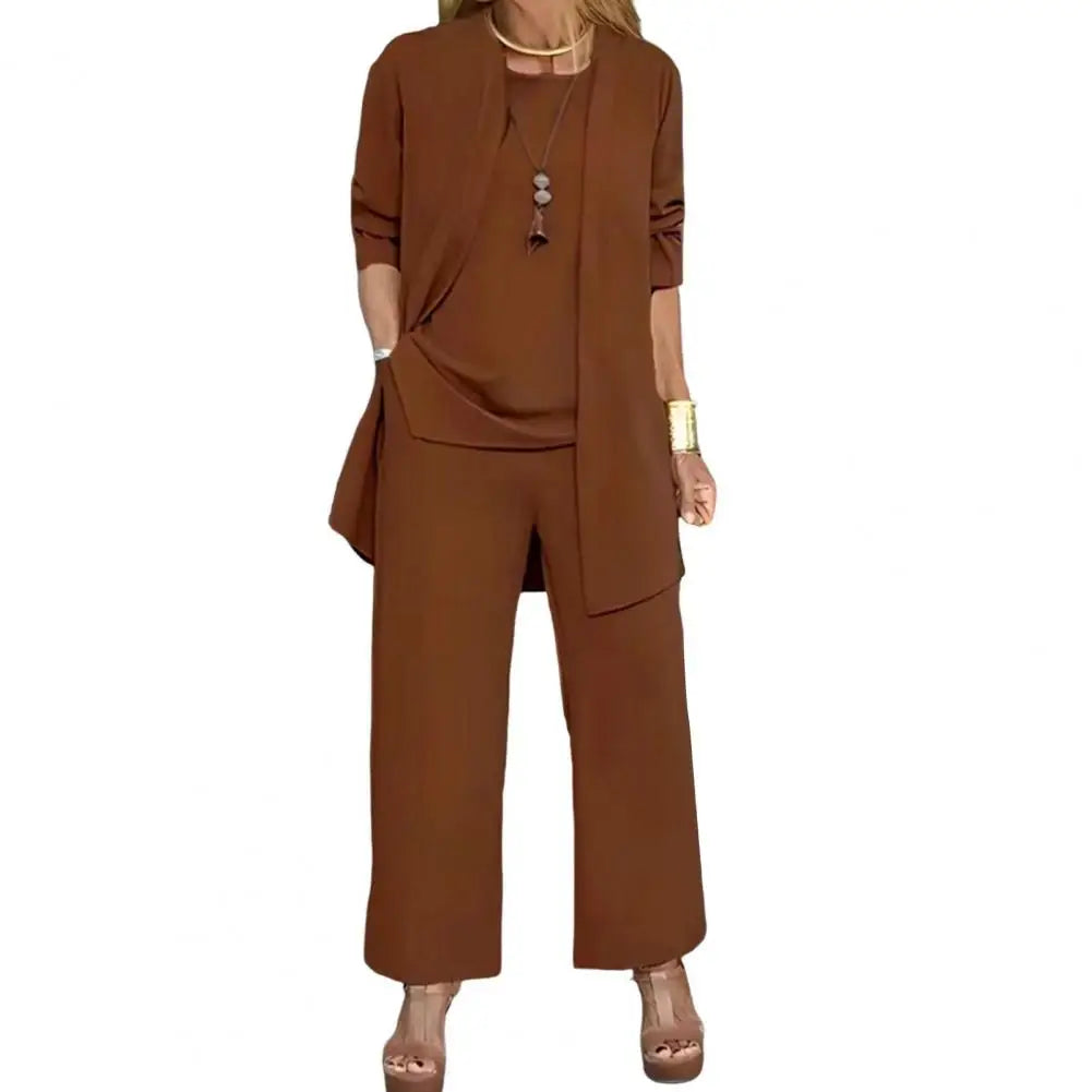 Women Clothes Stylish Women's 3-piece Pantsuit Set with Long Sleeve Cardigan O Neck Vest Wide Leg Trousers Fall Spring Outfit Good Vibrations
