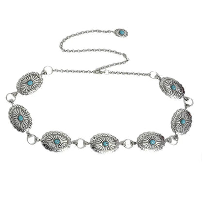 Retro New Women's Belt Casual Retro Oval Texture Buckle Decoration Metal Chain Waist Chain Good Vibrations