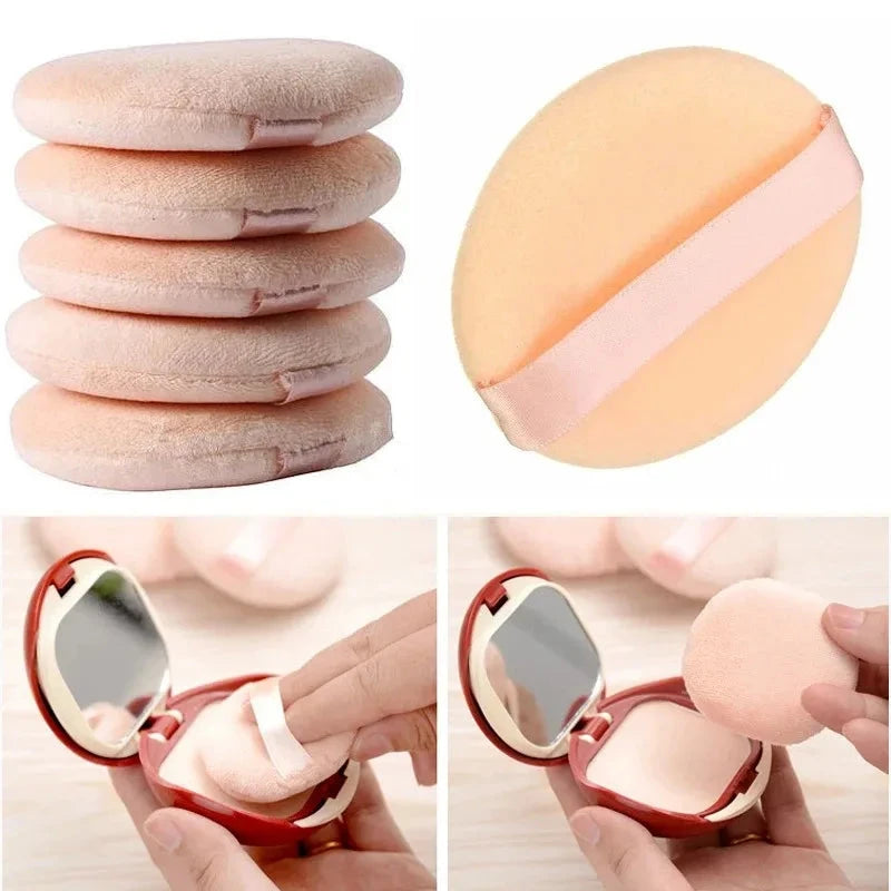5pcs Round Facial Powder Foundation Puff ,Portable Soft Cosmetic Puff For Makeup Application, Beauty Tool Essential Make Up Good Vibrations