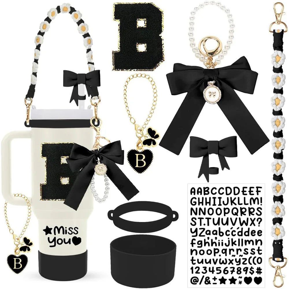 8Pcs Cup Accessories Including Straw Topper,Silicone Prorective Boot,Cup Charm,Stickers and Handle Strap for 40oz Tumbler Cup Good Vibrations