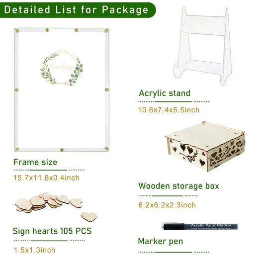 Acrylic Wedding Guest Book Alternative Guest Book Wedding Reception Guest Book Drop Box with Stand 100 Wooden Hearts for Supply Good Vibrations