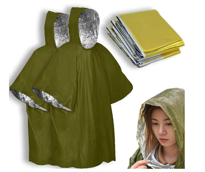 4X Survival Gear kit, Emergency Poncho (2pc), Emergency Space Blanket (2pc)for Outdoors, Hiking, Camping, Bug Out Bag, Good Vibrations