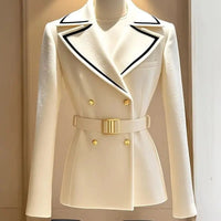 Blazer Coat Women's New 2025Autumn Casual Top Double-breasted Elegant Office Jacket Waist Fashion Ladies Suit Chic Outerwear Good Vibrations