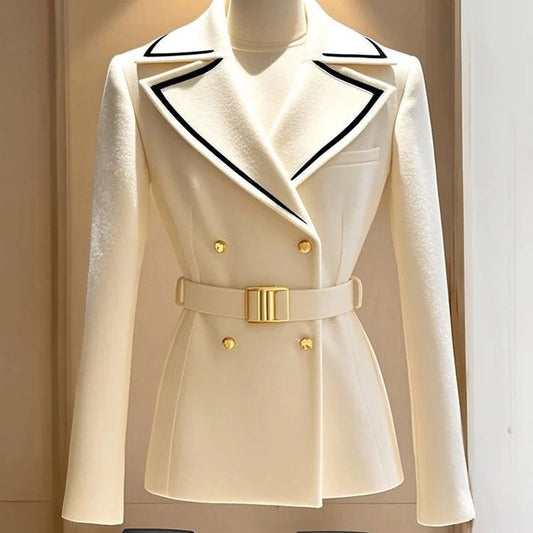 Blazer Coat Women's New 2025Autumn Casual Top Double-breasted Elegant Office Jacket Waist Fashion Ladies Suit Chic Outerwear Good Vibrations