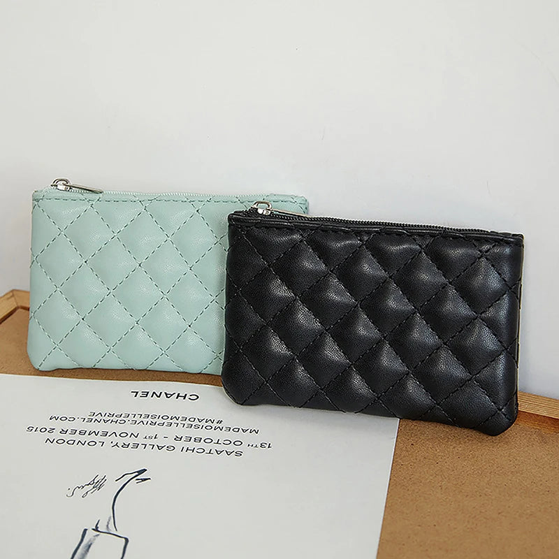 Women Small Coin Purse PU Leather Zipper Wallets Pouch Plaid Print Change Purses Business Card Holder Ladies Mini Coin Bag Good Vibrations