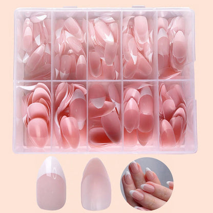 360Pcs/box Glossy Soft Gel Pink French Nail Tips Medium Almond White Simple Press On Nails 10Grids Huge Capacity False Nails*& Good Vibrations