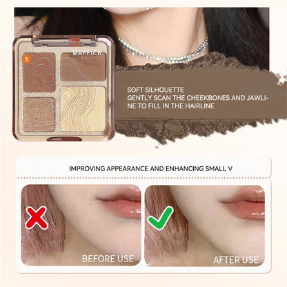 MAFFICK 4-Color Contour Palette:Matte Brightener, and Shimmer Highlight-Versatile Multi-Use Palette for Eye Shadow, Contouring, Good Vibrations
