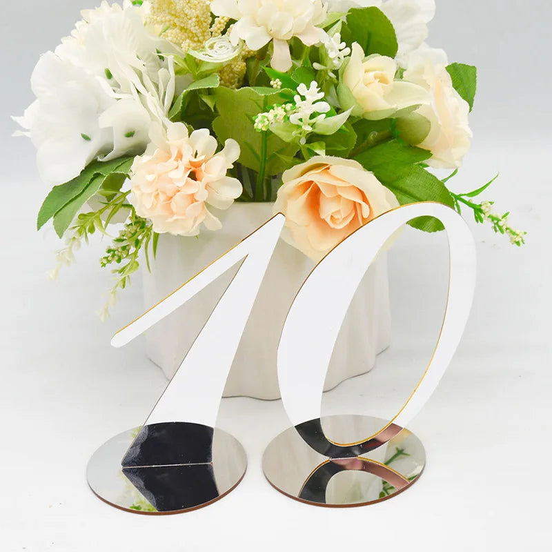 1PC Gold Silver Table Number with Holder Elegant Mirror Table Number Sign Seat Card For Wedding Birthday Party Anniversary Event Good Vibrations