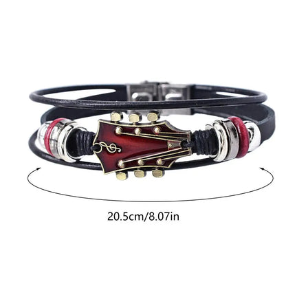 Punk Style Braided Guitar Bracelet Zinc Alloy Adjustable Buckle Manual Woven Faux Leather 3-Layered Punk Retro Wrist Jewelry Good Vibrations