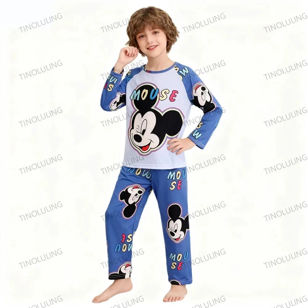 Children's Cartoon Stitch Pajamas Sets Boys Pijamas Girls Mickey Hello Kitty Sleepwear Comfortable Long Sleeve Nightwear Pjs Good Vibrations