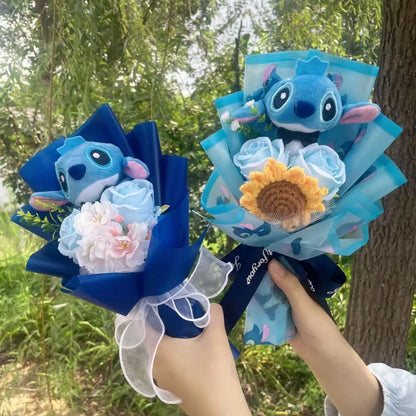 Cartoon Anime Stitch Plush Bouquet Doll Toys Stuffed Animals Creative Handmade Bouquets Birthday Christmas Valentine Gifts Good Vibrations