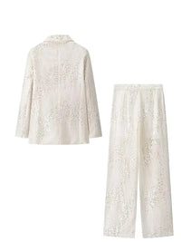 HH Women's Chic Set Sequins Turn-Down Collar Pockets Single-Breasted Blazers+High Waist Zipper Trousers Female Sets Trendy Good Vibrations