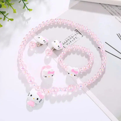 4pcs/set Cartoon Kawaii Necklace Hairclips Ring Set Toy Kids Hairpins Girl Heart Accessories Birthday Gifts Good Vibrations