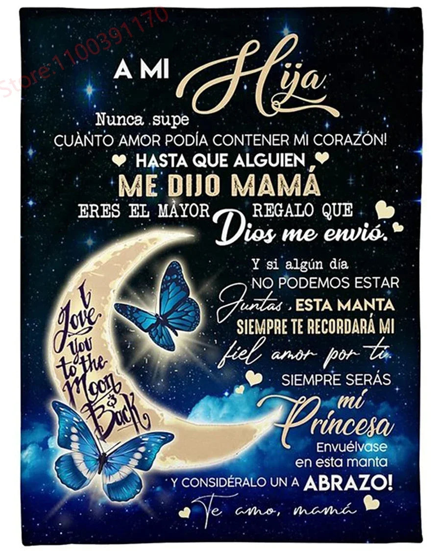 Flannel Blanket-A Mi Hija Letter To My Daughter Express Love Spanish Version Sofa Throw Blanket Thanksgiving Birthday's Day Gift Good Vibrations