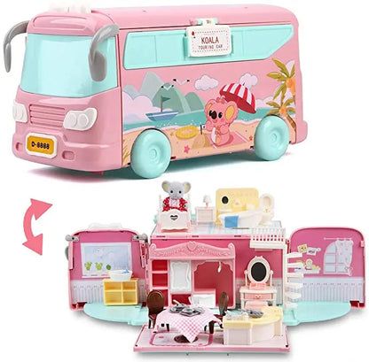 Dollhouse Koala Tour Bus Diary Girl Play House Toy Diy Bedroom Dresser Dining Kitchen Bathroom Shop Pretend Family Toys Girls Good Vibrations