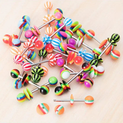 1/6/12pcs Acrylic Mixed Color Tongue Ring Adjustable Disc Barbell Tongue Ring Body Piercing Jewelry Stainless Steel Rod Good Vibrations