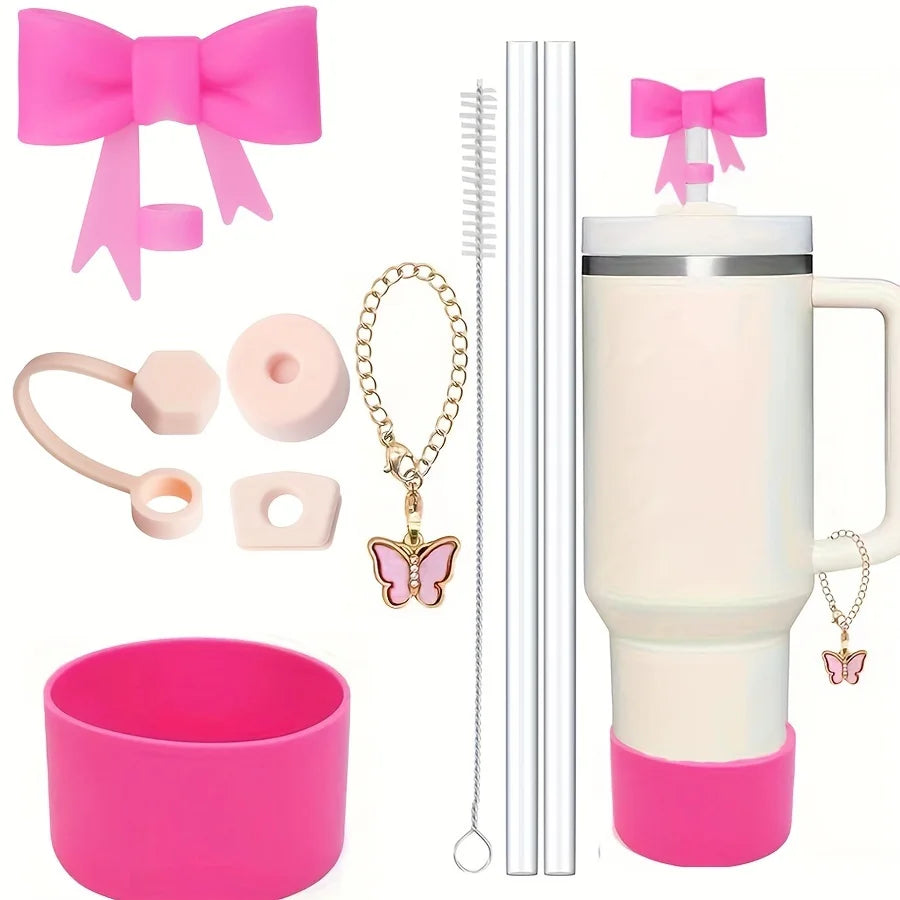 9pcs Accessories for Stanley 40oz Tumbler Cup Spill Proof Stopper 10mm Straw Cover Cap Silicone Boot Charm Chain Straw and Brush Good Vibrations Adult Super Store