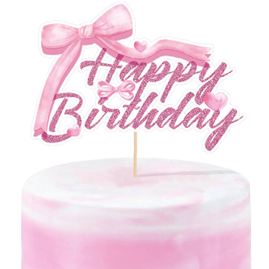 Pink Bow Birthday Cake Toppers for Girl Paper Bowknot Cake Decorations Princess Cake Toppers Wedding Birthday Party Supplies Good Vibrations