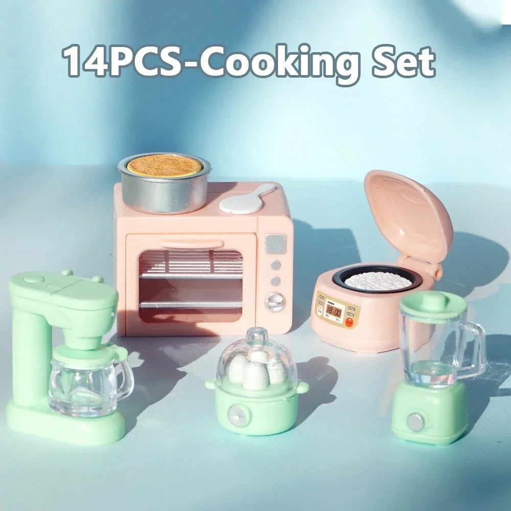 1/12 Dollhouse DIY Bear Biscuits Miniature Furniture Toaster Oven Mixer Electronic Scale Model Set Kitchen Toy For Girl Gift Good Vibrations