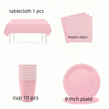 Light Pink Party Supplies Dinnerware Set Include Plates and Cups Tablecloth for Baby Shower Wedding Birthday Valentine's Day Good Vibrations